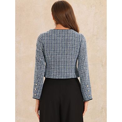 Tweed Jacket For Women Casual Round Neck Button Front Closure Long Sleeve