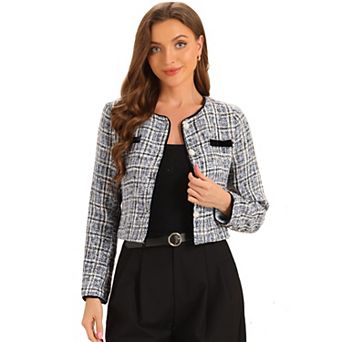 Tweed Jacket for Women Casual Round Neck Button Front Closure Long Sleeve