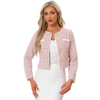 Tweed Jacket for Women Casual Round Neck Button Front Closure Long Sleeve