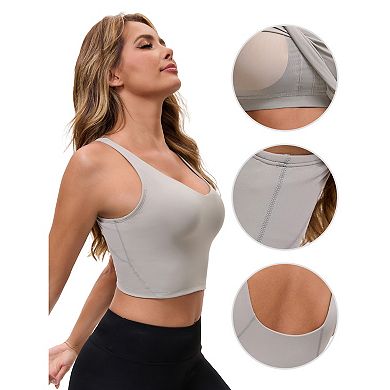 Women's Workout Fitness Longline Wireless Padded Yoga Sports Bra with Medium Support
