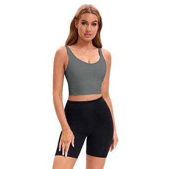 Women's Workout Fitness Longline Wireless Padded Yoga Sports Bra with Medium Support