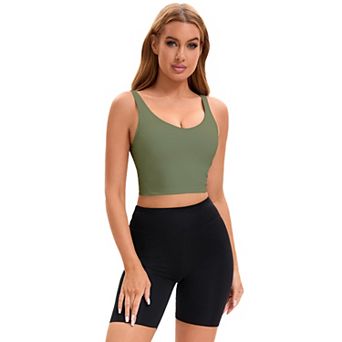 Women's Workout Fitness Longline Wireless Padded Yoga Sports Bra with Medium Support