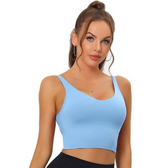 Women's Workout Fitness Longline Wireless Padded Yoga Sports Bra with Medium Support