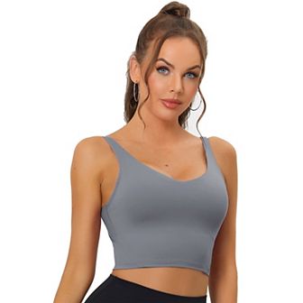 Women's Workout Fitness Longline Wireless Padded Yoga Sports Bra With Medium Support