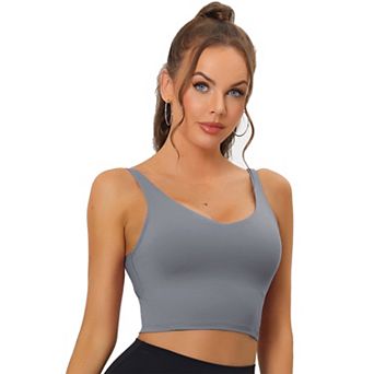 Women's Workout Fitness Longline Wireless Padded Yoga Sports Bra with Medium Support