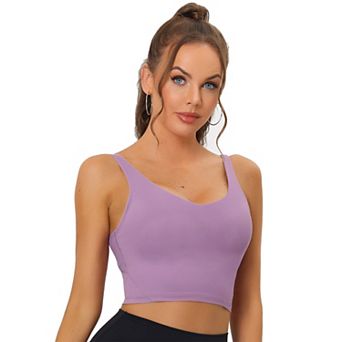 Women's Workout Fitness Longline Wireless Padded Yoga Sports Bra with Medium Support