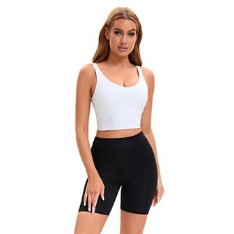 Women's Workout Fitness Longline Wireless Padded Yoga Sports Bra With Medium Support