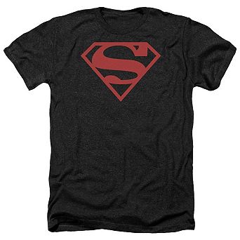 Superman Red On Black Shield Adult Heather T-shirt