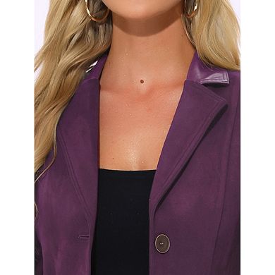 Women's Faux Suede Lapel Collar Button Down Long Sleeve Blazer