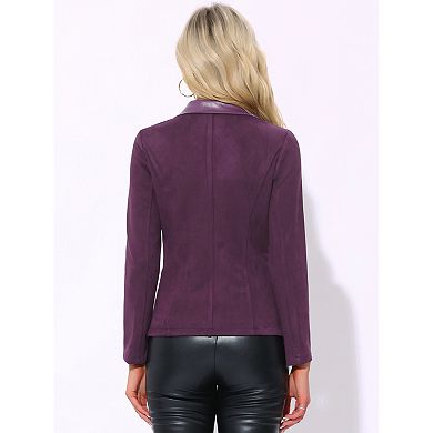 Women's Faux Suede Lapel Collar Button Down Long Sleeve Blazer