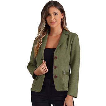 Women's Faux Suede Lapel Collar Button Down Long Sleeve Blazer