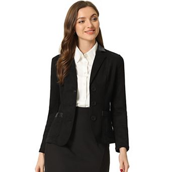 Women's Faux Suede Lapel Collar Button Down Long Sleeve Blazer