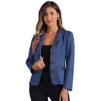 Women's Faux Suede Lapel Collar Button Down Long Sleeve Blazer