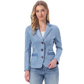 Women's Faux Suede Lapel Collar Button Down Long Sleeve Blazer