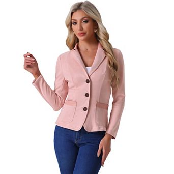 Women's Faux Suede Lapel Collar Button Down Long Sleeve Blazer