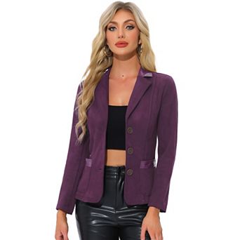 Women's Faux Suede Lapel Collar Button Down Long Sleeve Blazer
