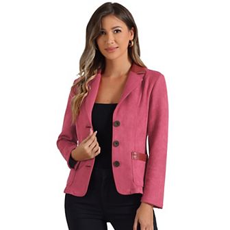 Women's Faux Suede Lapel Collar Button Down Long Sleeve Blazer