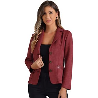 Women's Faux Suede Lapel Collar Button Down Long Sleeve Blazer