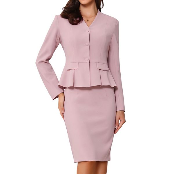 Women's Two Piece Set Slim Fit Blazer Long Sleeve Button-Up Pencil Skirt