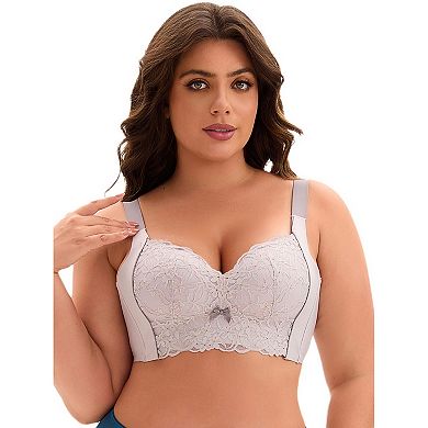 Women's Wireless Wide Straps High Back Padded Lace Push Up Full Coverage Bralette