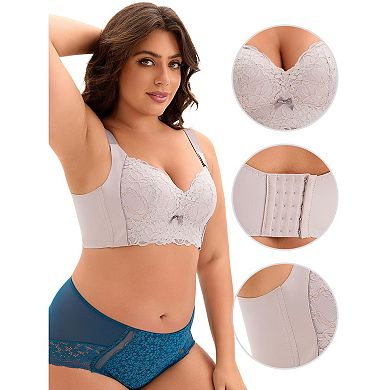 Women's Wireless Wide Straps High Back Padded Lace Push Up Full Coverage Bralette