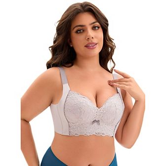 Women's Wireless Wide Straps High Back Padded Lace Push Up Full Coverage Bralette