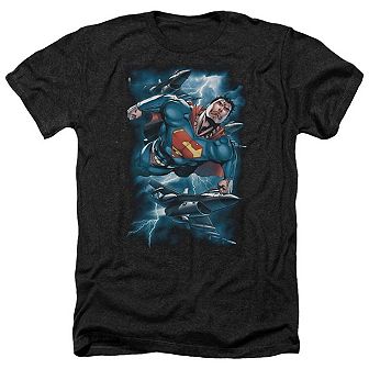 Superman Stormy Flight Adult Heather T-shirt