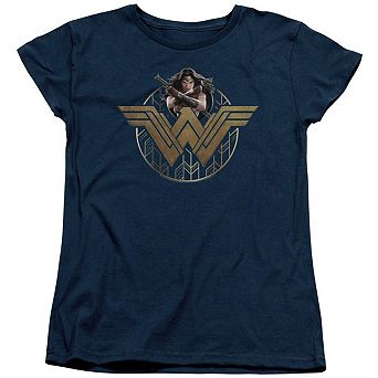 Wonder Woman Movie Power Stance And Emblem Short Sleeve Womens T-shirt