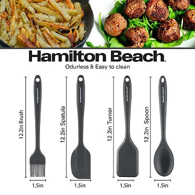 Hamilton Beach Silicone Baking 4pc Tool Set With Turner, Spoon, Spatula, Brush, Cooking Utensil Sets