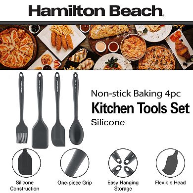 Hamilton Beach Silicone Baking 4pc Tool Set With Turner, Spoon, Spatula, Brush, Cooking Utensil Sets