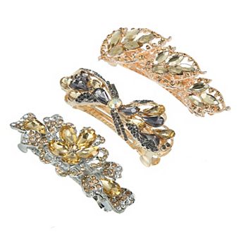 3 pc Hair Barrettes Faux Crystal Flower Butterfly Flower Shape for Women