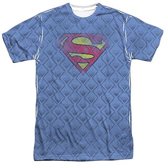 Superman Repeat Over Distressed Short Sleeve Adult 100% Poly Crew T-shirt
