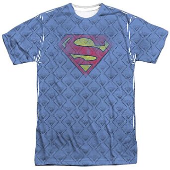 Superman Repeat Over Distressed Short Sleeve Adult 100% Poly Crew T-shirt