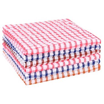 Kitchen Checked Cotton Washable Dish Cloth 6 pc 11" X 16"