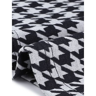 Womens' Peter Pan Collar Houndstooth Plaid Long Sleeve Button Back Blouses