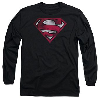 Superman War-torn Shield Long Sleeve Adult T-shirt