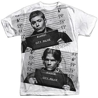 Supernatural Mug Shots Short Sleeve Adult Poly Crew T-shirt