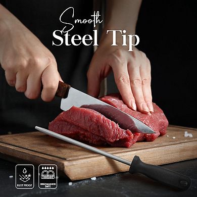 Alpine Cuisine Tempered Steel Knife Sharpener 8" With Ergonomic Handle Hanging Holes & Easy To Clean