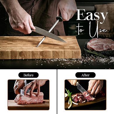 Alpine Cuisine Tempered Steel Knife Sharpener 8" With Ergonomic Handle Hanging Holes & Easy To Clean