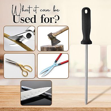 Alpine Cuisine Tempered Steel Knife Sharpener 8" With Ergonomic Handle Hanging Holes & Easy To Clean