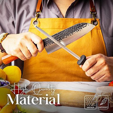 Alpine Cuisine Tempered Steel Knife Sharpener 8" With Ergonomic Handle Hanging Holes & Easy To Clean