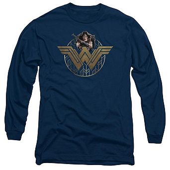 Wonder Woman Movie Power Stance And Emblem Long Sleeve Adult T-shirt