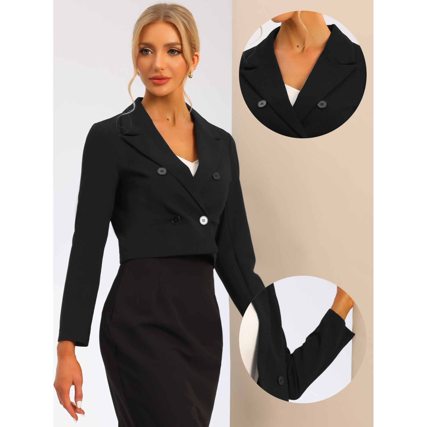 Cropped Blazer Jacket For Women's Notched Lapel Collar Casual Office ...