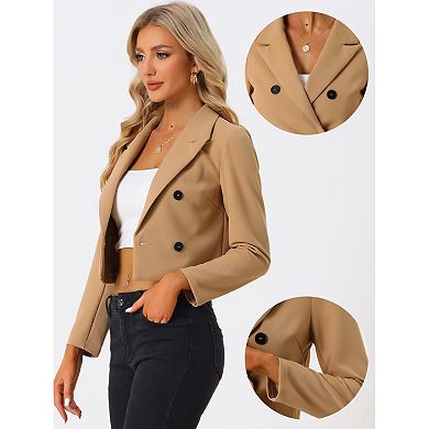 Cropped Blazer Jacket For Women's Notched Lapel Collar Casual Office Blazers