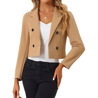 Cropped Blazer Jacket For Women's Notched Lapel Collar Casual Office Blazers