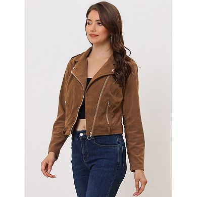 Women's Corduroy Notched Lapel Zip Up Motorcycle Jacket