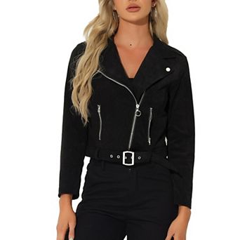 Women's Corduroy Notched Lapel Zip Up Motorcycle Jacket