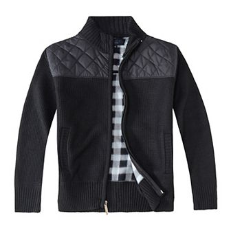 Gioberti Boy's Knitted Full Zip Cardigan Sweater With Soft Brushed Flannel Lining