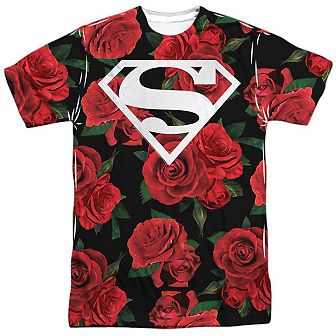 Superman Super Floral Short Sleeve Adult Poly Crew T-shirt