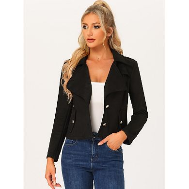 Women's Faux Suede Jackets Lapel Collar Moto Biker Jacket